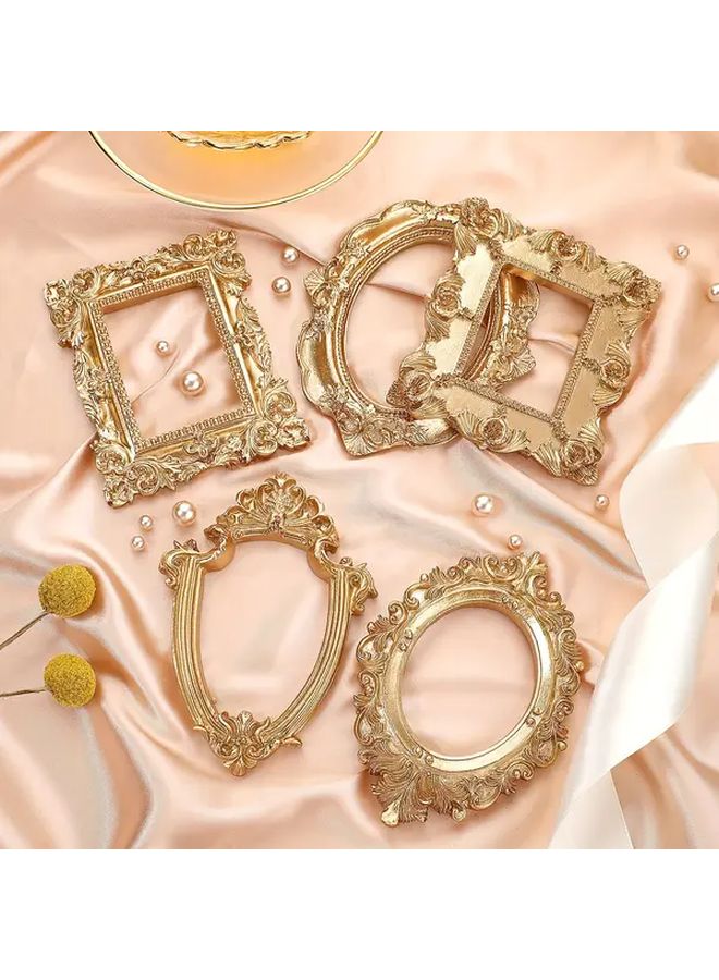 5 Piece Set Golden Resin Photo Frames Vintage Oval Rectangular Wall Tabletop Display - Image 1
